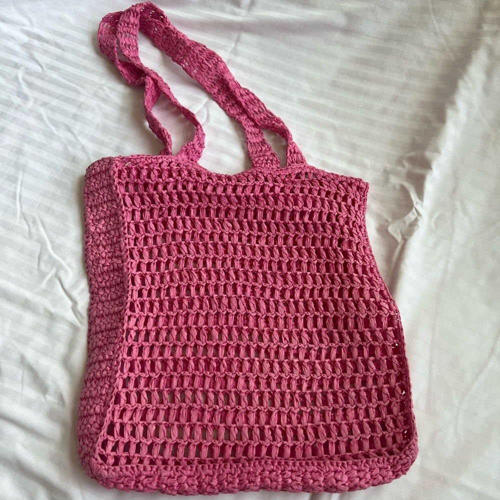 Pink Rattan Tote